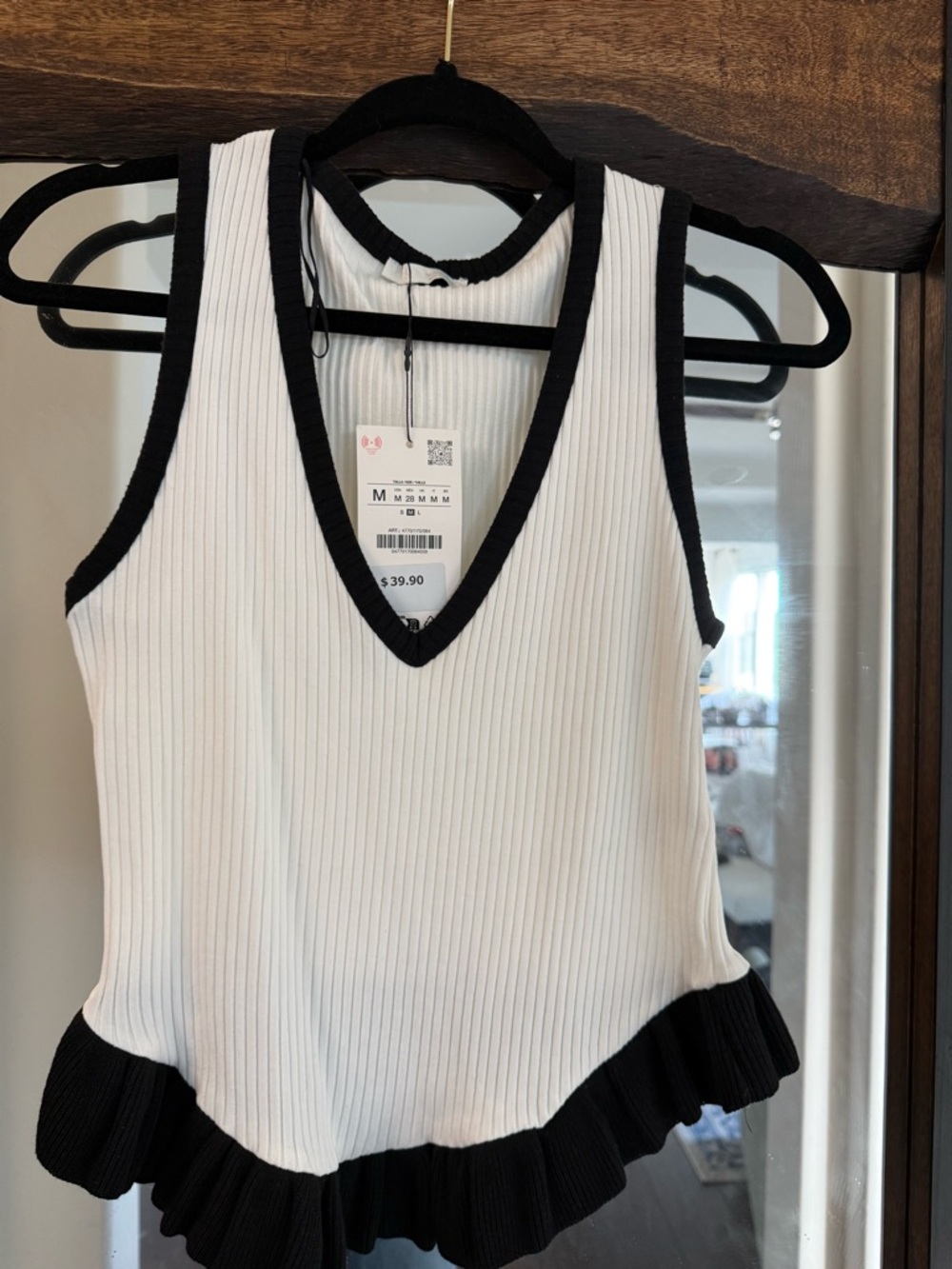 Zara White Ribbed V-Neck Peplum Tank